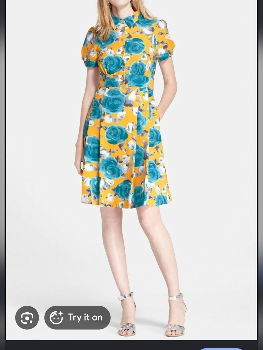 Marc By Marc Jacobs Yellow Floral A-Line Tea Dress Skirt With Pockets